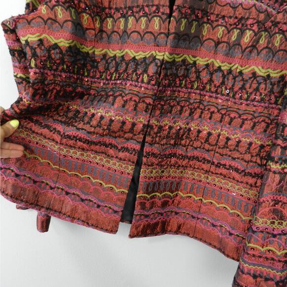 Chico's Jacket Size XL 3 Embroidered Beaded Southwestern Boho Artisan Burgundy - Picture 6 of 12